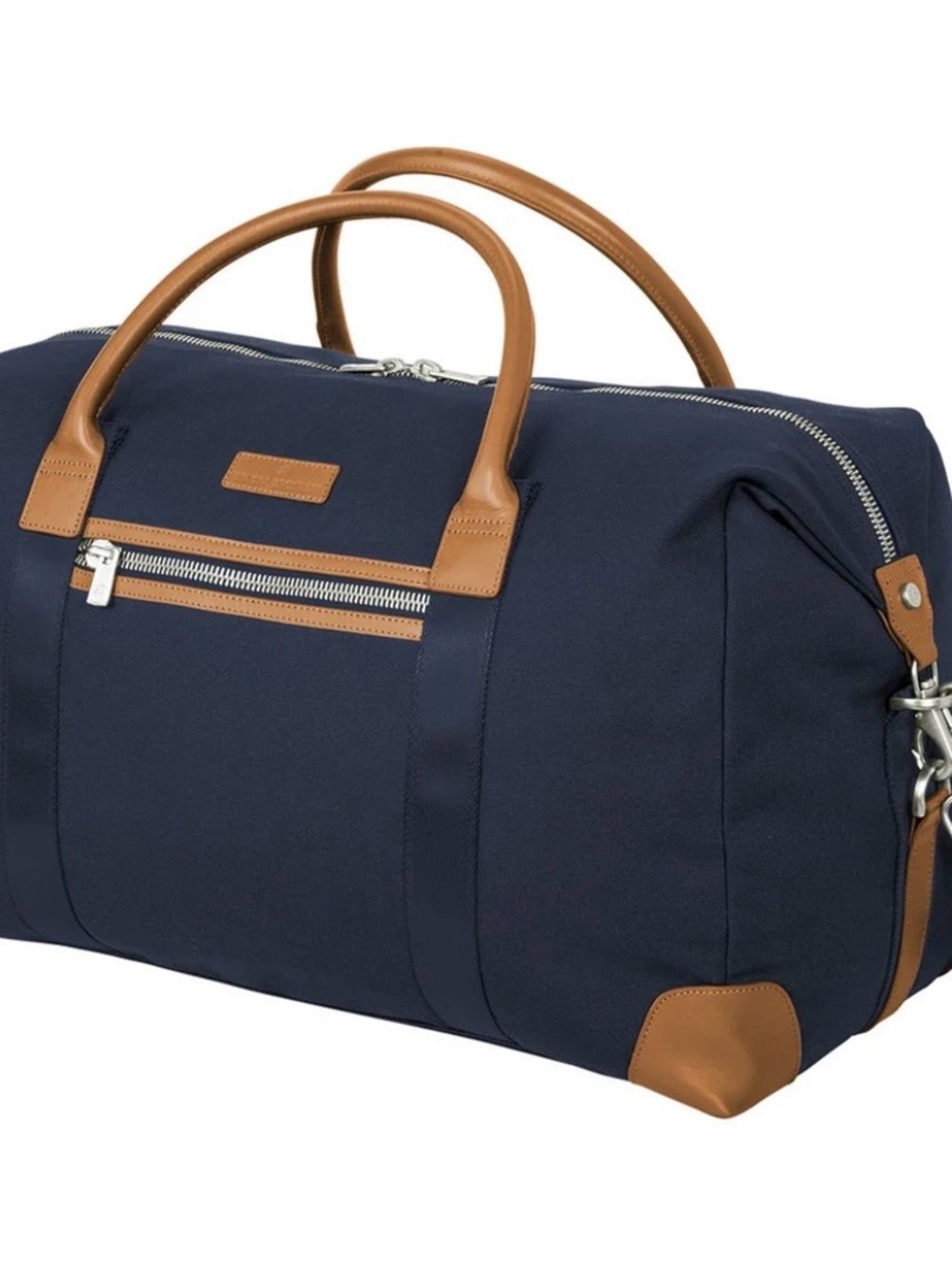 Brooks Brothers Navy Canvas Duffle Bag Leather Trim Weekender Travel Bag 42.3L